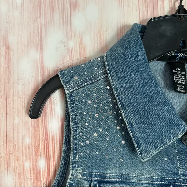 Style & Co Petite Western Festival Rhinestone Jewel Studded Denim Vest Size MP - Image 3