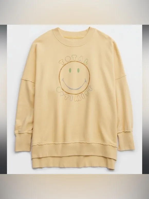 Aerie Butter Yellow Smiley® Total Optimist Down-To-Earth Crew Sweatshirt - M - Image 15