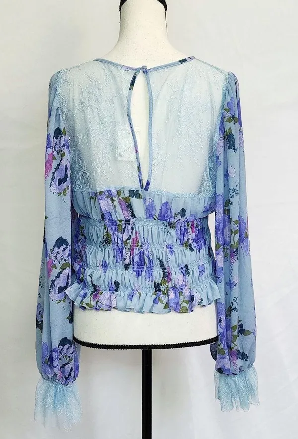 Lace Sheer Smocked Cropped Top - Image 4