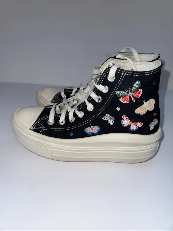 Converse Black High-Top All Star Sneakers with Butterfly Embroidery - Image 6