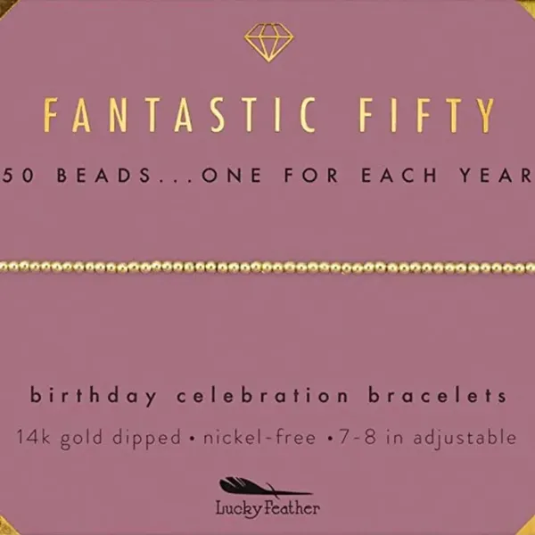 NIB LUCKY FEATHER 14K Gold Dipped Milestone 50th Birthday Stretch Bracelet - Image 4