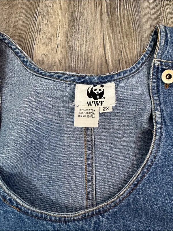 WWF Womens Rare Vintage Denim Overall Dress India Cat Embroidery Plus Size 1x - Image 8