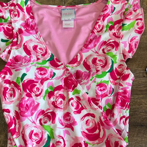 NEW Stella Parker Floral Pink Swim Suit Romper Size Small‎ Modest Shorts - Image 2