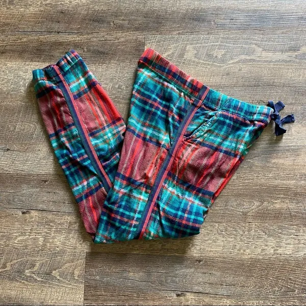 Aerie Pajama Pants Plaid Cotton Lounge Sleep Red Green Blue - Image 4