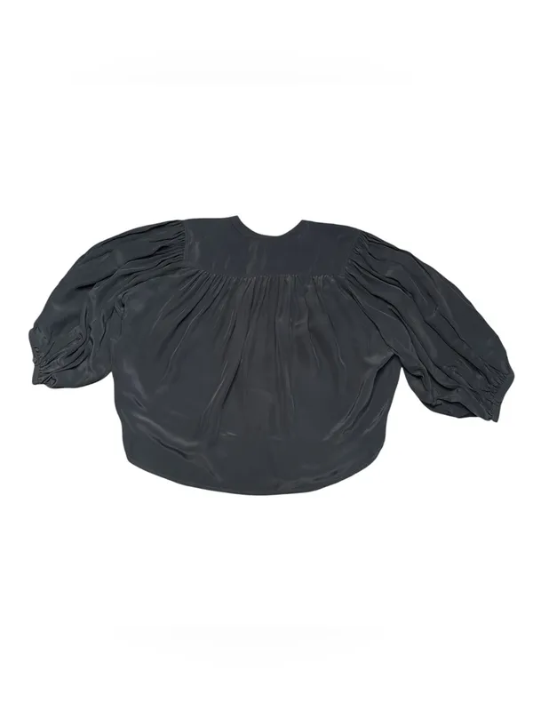 Madewell Shirred Crewneck Button-Up Top crepe de chine navy 3/4 sleeve Sz S NWT - Image 6