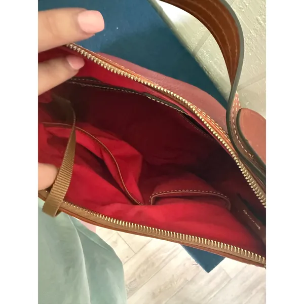 Dooney & Bourke Pebble Grain Leather Hobo Shoulder Bag Burgundy Wine Tan Trim - Image 8