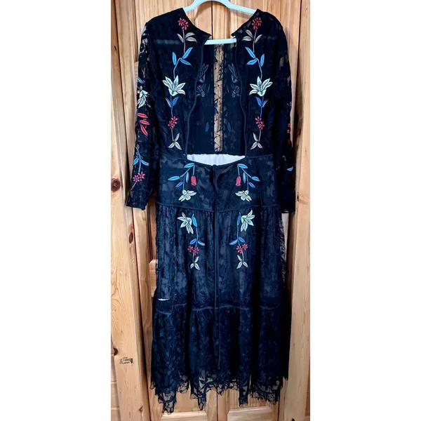 Sachin & Babi Noir Dream Embroidered Lace Trumpet Dress Black Floral Gown 14 - Image 5