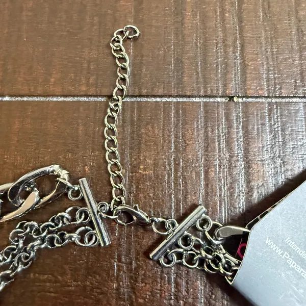 Paparazzi Multi Layered Gunmetal Chain Necklace Rhinestone Hammered Statement - Image 8