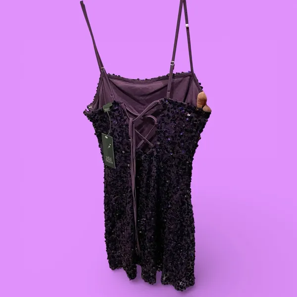 Cute NWT purple sequin stretchy corset back mini dress sexy club prom coquette - Image 4