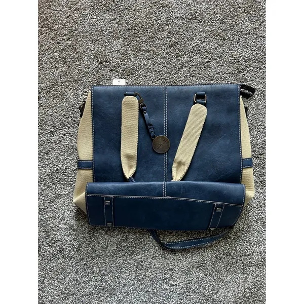 Simply Noelle‎ Large Canvas Tote Bag Cream Navy Multi Pocket Compartments NWT - Image 2