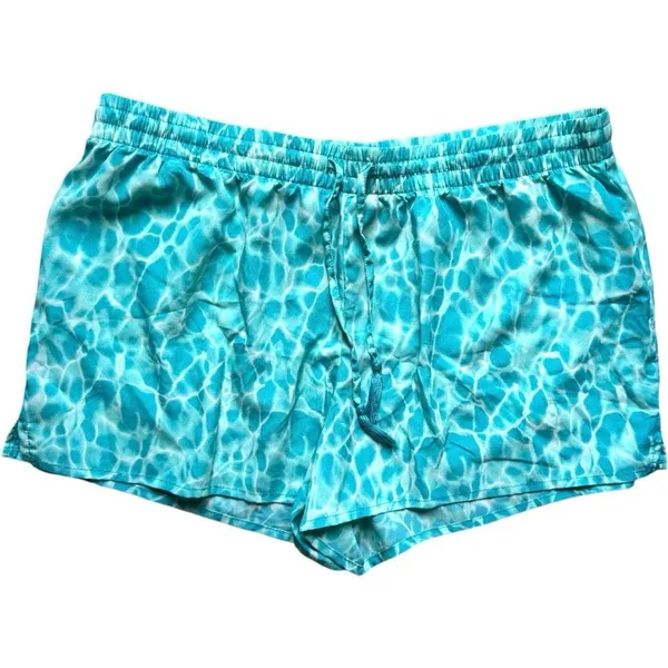 Womens City Streets Woven Shorts Teal Mermaid Tie Dye Swim Cover Up Shorts Sz L - Image 3