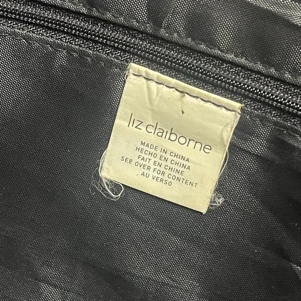 Liz‎ Claiborne Black Nylon Tote Bag Contrast Stitch Shoulder Bag Zipper Pockets - Image 3