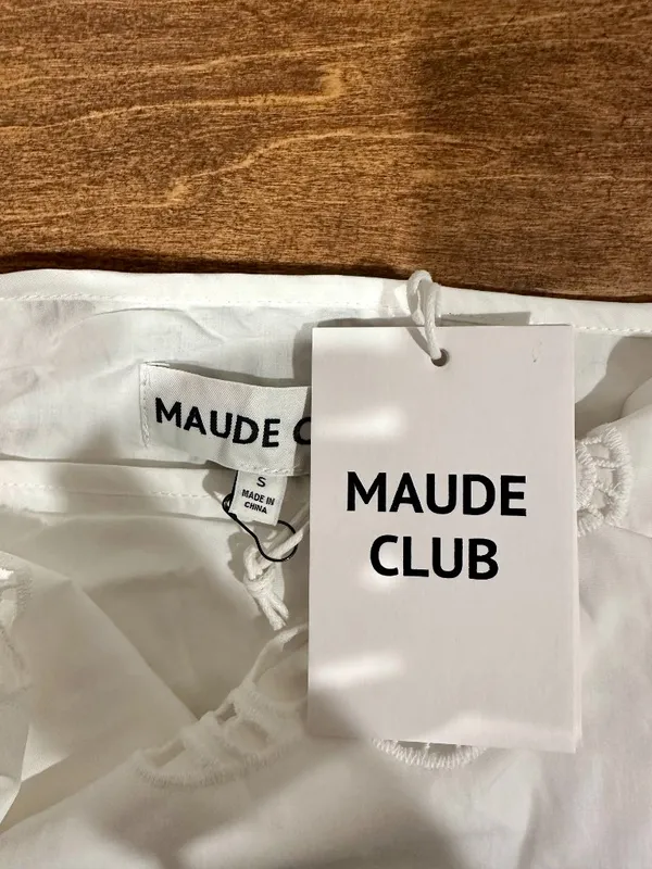 NWT Maude Club Ciel Seashell Eyelet Cotton Midi Dress White S - Image 4