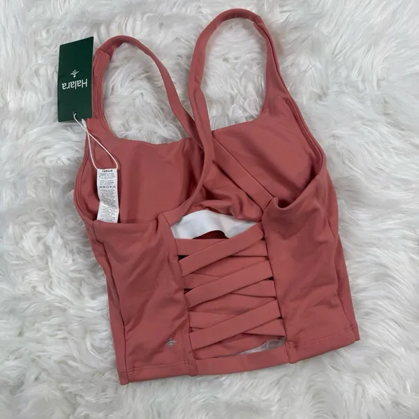 Halara Crisscross Backless Built In Bra Tank Top Blooming Dahlia Size XXS - Image 5