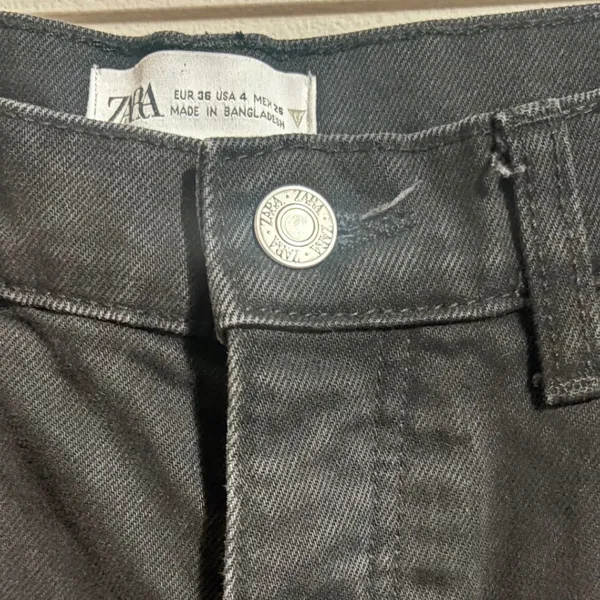 Zara Straight Leg Jeans Womens‎ 4 Black Excellent High Waisted Cotton Denim - Image 6