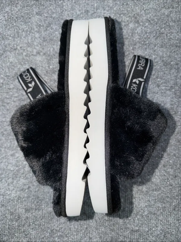 Koolaburra By Ugg Black Faux Fur Slide Sandals with Branded Elastic Strap - Image 4
