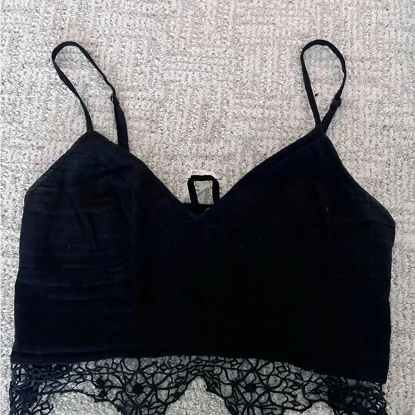 Free People Black Crochet Hem Crop Top - Image 2