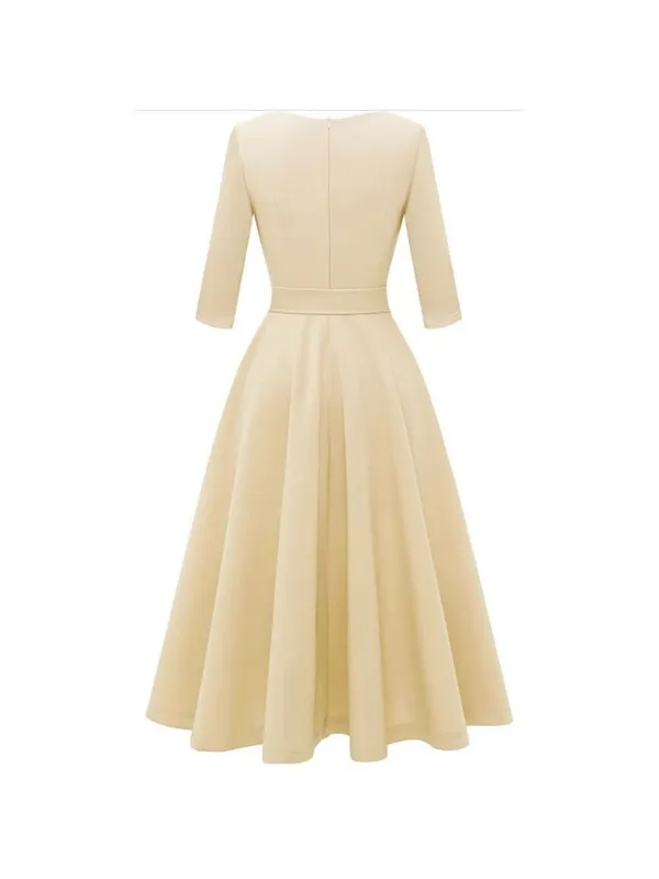 NEW Vintage Tea Dress Cocktail Midi 3/4 Sleeves w/ Pockets 3X - Image 4