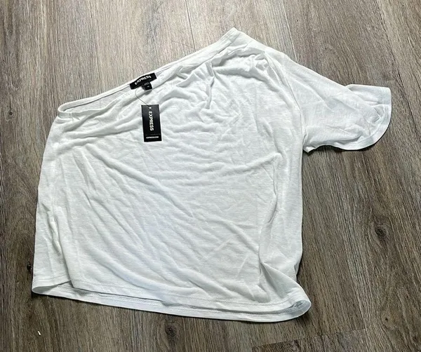 Express One Shoulder White T-Shirt Size XS - Image 5