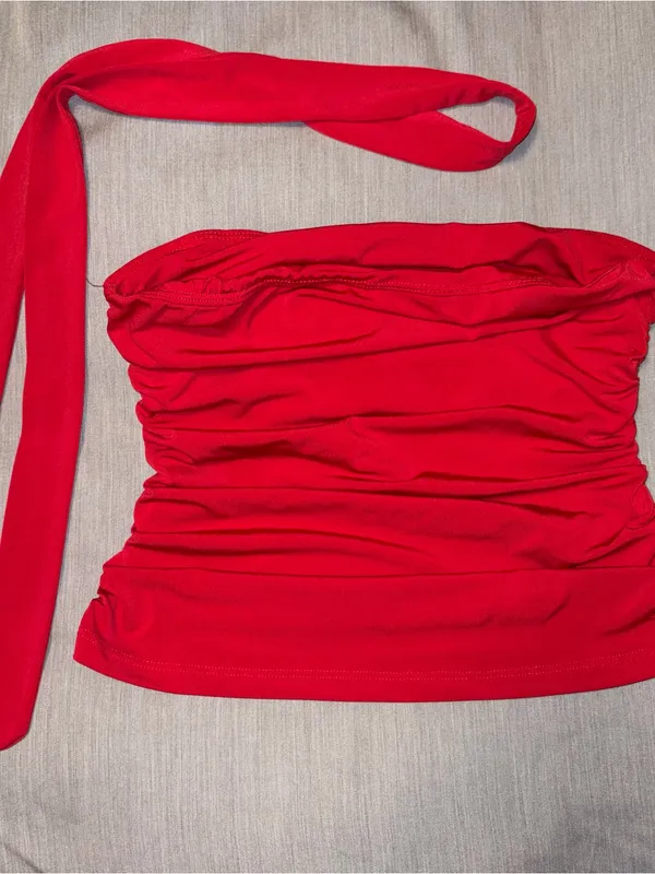 Women's Scarf Tube Top - Wild Fable Brand Target, Red, Small, Tank Top W/ Tie - Image 7
