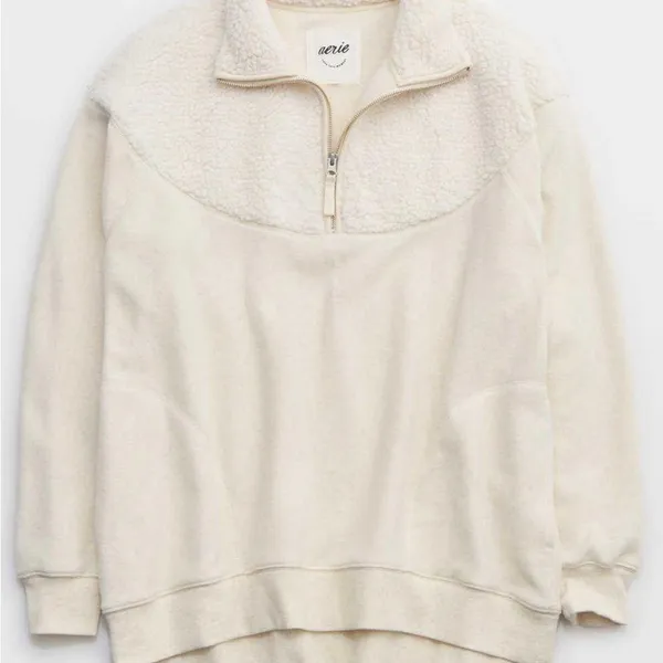 Aerie Hometown Holiday Quarter Zip Sweatshirt Size XS Sherpa Oversized Cozy - Image 4