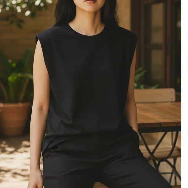 ZARA Perfect Sleeveless Lightweight Blouse Open V Neck Key Hole Back Small Black - Image 10