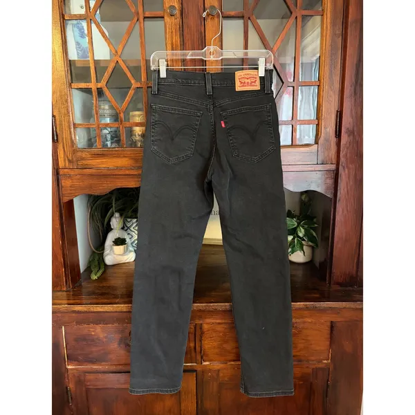 Levis Wedgie Straight Jeans 27 Black High Rise‎ Distressed Ripped Knee - Image 2