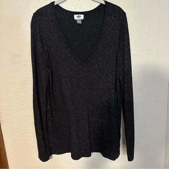 Old Navy Women's Gold‎ Metallic Long Sleeve Sweater Size Large V-Neck - Image 5