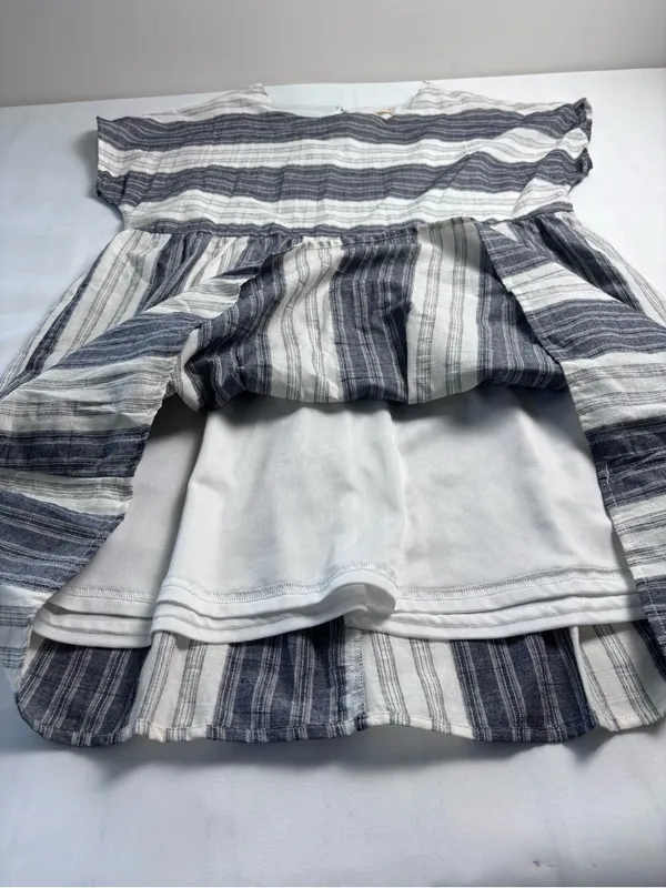 Altar'd State Dress Medium M Gray White Striped Cotton Mini Boho Babydoll Lined - Image 8