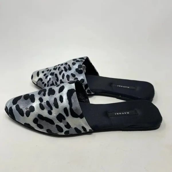 Natori Adore Satin Leopard Print‎ Mules Black Gray Size US 7 - Image 11