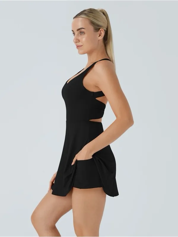 NEW Halara SoftlyZero Airy Backless Twisted Active Dress in Black - Size L - Image 2