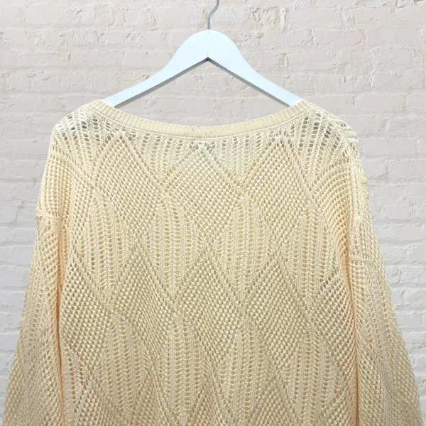 Cream Open Weave Crochet Oversized Slouchy Knit Sweater S - Image 5