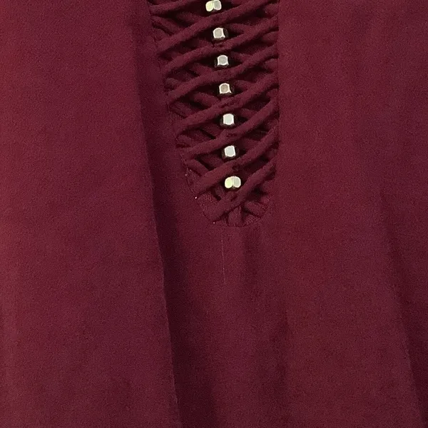 GxF Burgundy Red Bohemian Boho Chic Casual Western‎ Cowgirl Cutout Tunic Top L - Image 5
