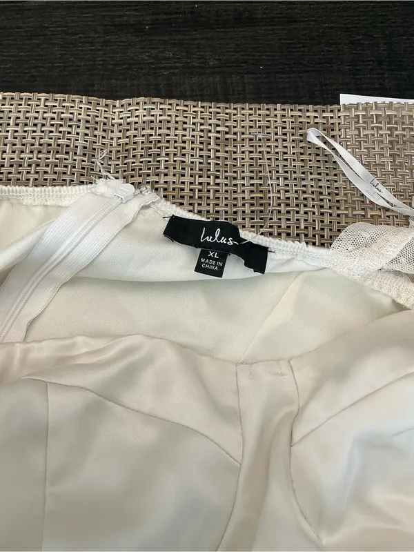 Lulu's Cream Satin Jumpsuit with Sheer Puff Sleeves - Image 2