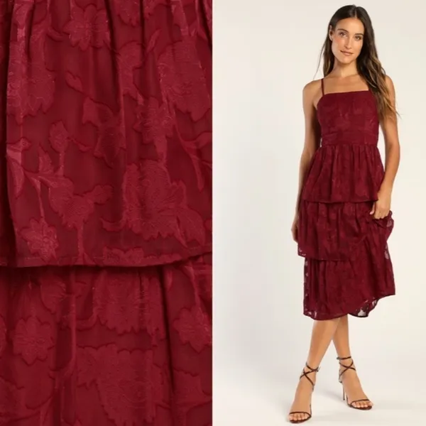 LULUS Prom Wedding Flowy Sexy FLoral Boho Tiered Ruffles Bustier Midi Dress - Image 3
