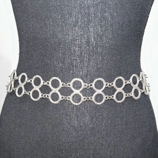 Source Unknown Silver Double-Row Circle Link Chain Belt - Image 3