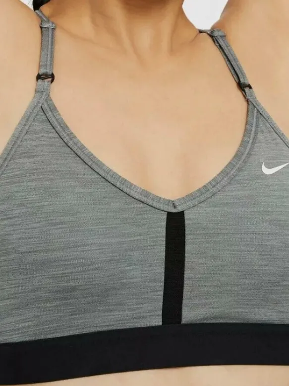 Nike Women's Indy Grey/Black LS Padded V-Neck Sports Bra Size L - Image 8