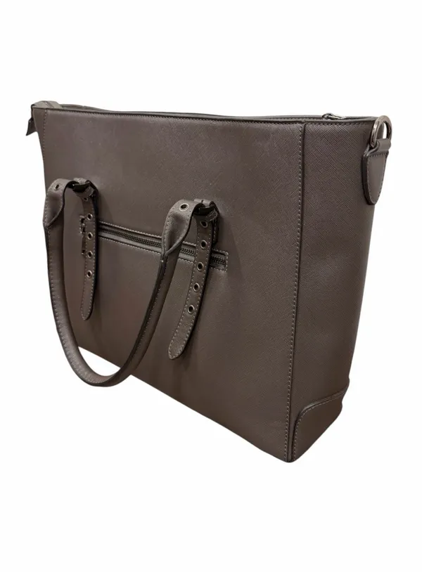 Laptop Travel Tote Bag Granite Grey Saffiano Eco Leather 15.6in Size Large - Image 6