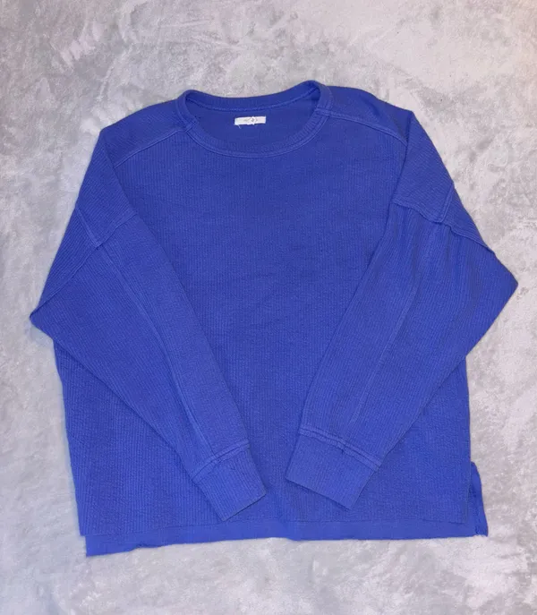 Crewneck Sweater Maurices Pullover Medium Periwinkle Raw Hem - Image 5