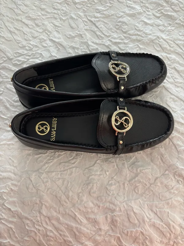 Sam & Libby Black Loafers with Gold Logo Accent - Image 2