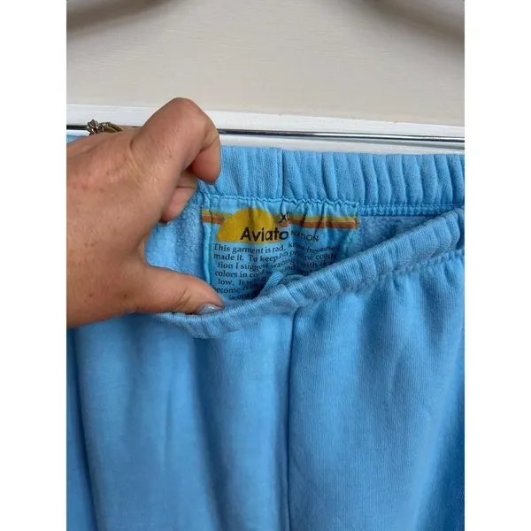 Aviator Nation sky blue sweatpants featuring a signature white bolt appliqué XL - Image 3
