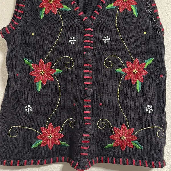 Vintage Christmas Poinsettia Sweater Vest - Image 3