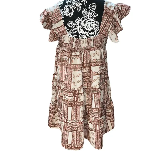 ENTRO Carmen Botanical Flutter Sleeve Dress Size M - Image 4