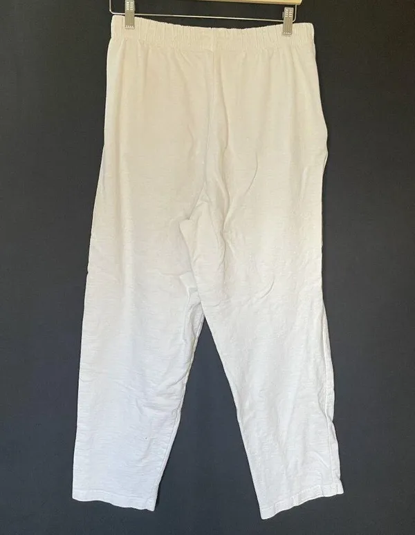Silverwear White Elastic Waist Cotton Pants L wide leg pockets casual light - Image 5