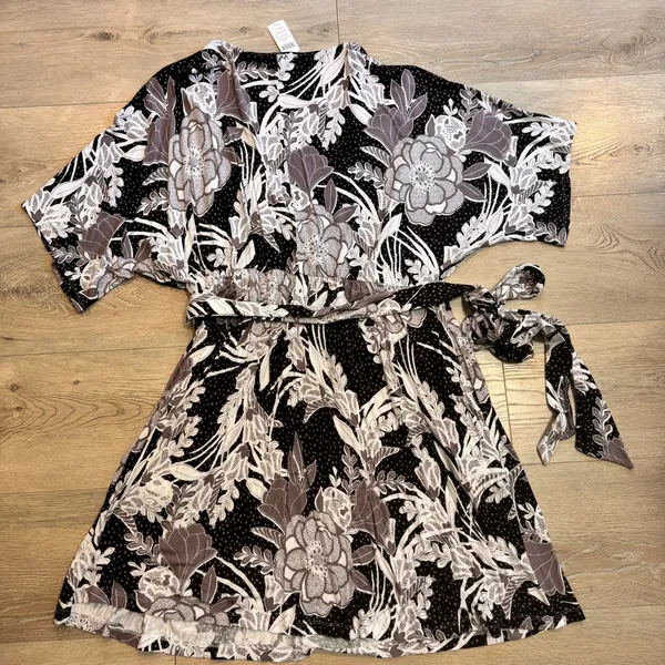 NWT Soma Kimono Wrap Short Sleeve‎ Dress Vintage Bouquet Black XXL 2XL - Image 2