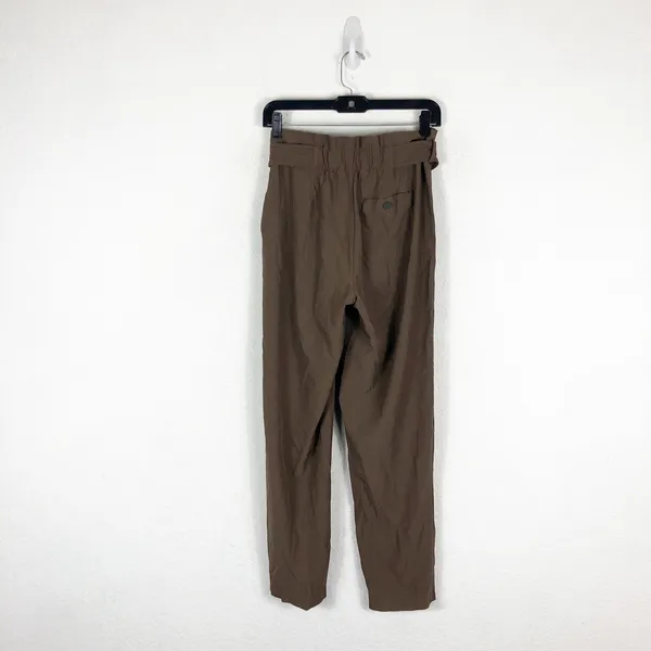 Athleta Skyline Plaid Pants Size 2 Brown Paperbag Tie Casual Lightweight - Image 12