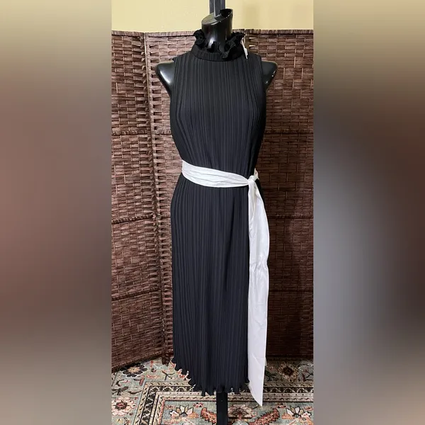 New Alice + Olivia Shayna Belted Pleated Dress – Size 4 – Black - Image 4