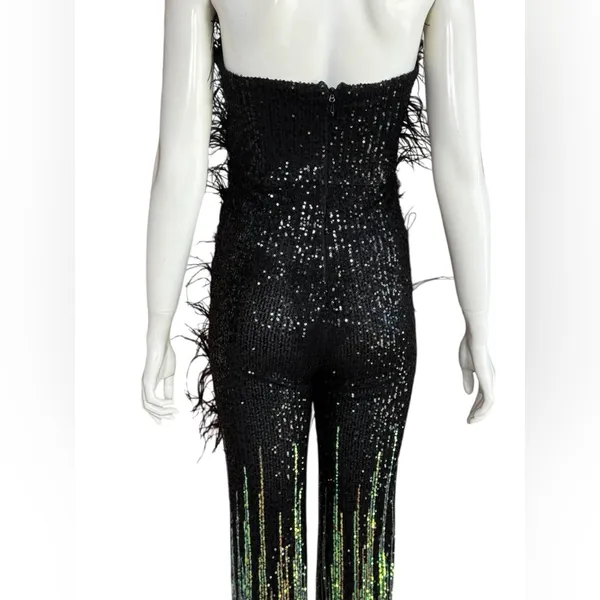 Unbranded Elegant Sequined/Feathered Black and Green Women's Jumpsuit G#8 - Image 10