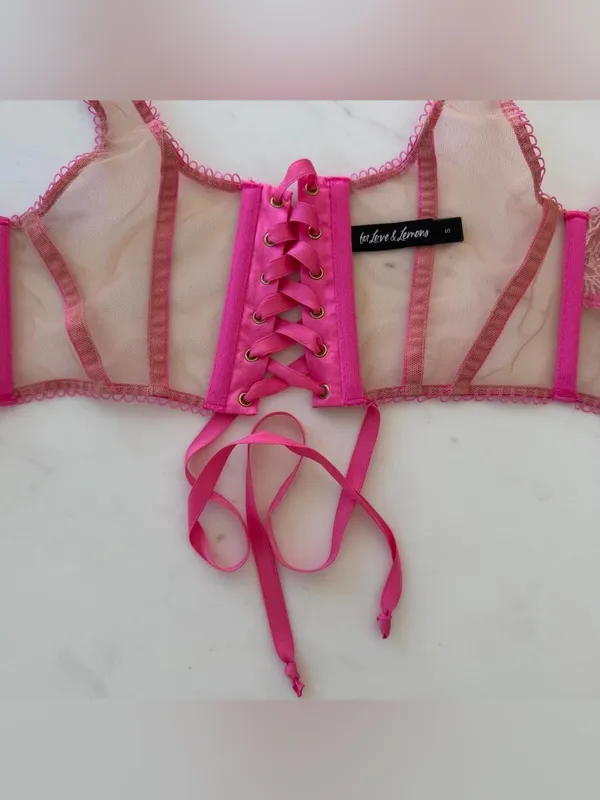 For Love And Lemons Pink Floral Corset Bra - Image 2