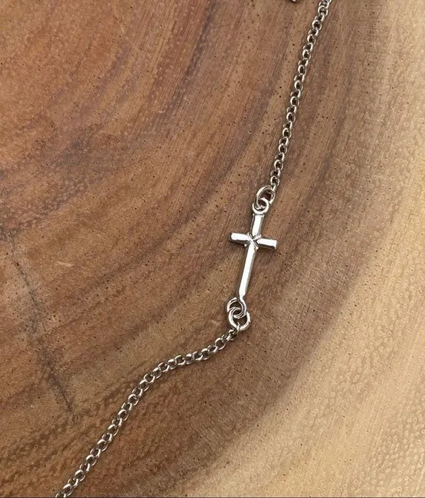 Sideways Cross Minimalist Sterling Silver Necklace - Image 2